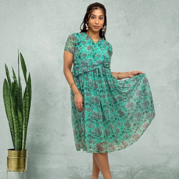 Sea Green Dress with Bow | Harmony Hues | Muvvas Boutique - Picture 2 of 4